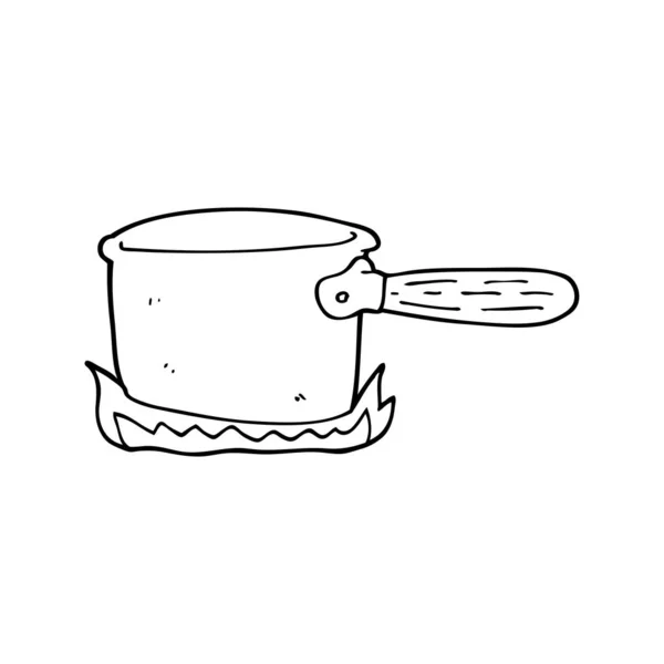 Línea Dibujo Dibujos Animados Cocina Cacerola — Vector de stock