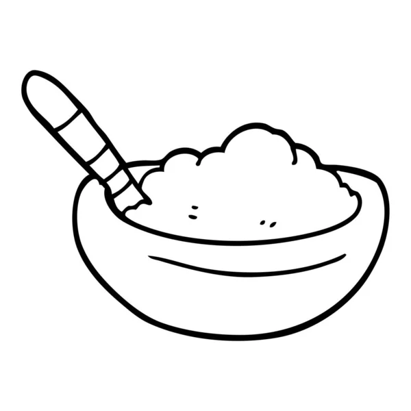 Línea Dibujo Caricatura Cuenco Polenta — Vector de stock