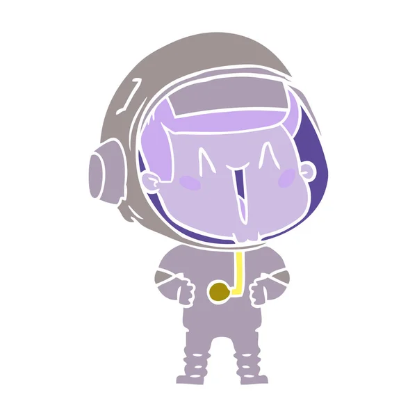 Happy Flat Color Style Cartoon Astronaut — Stock Vector