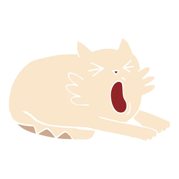 Flat Color Illustration Cartoon Yawning Cat — Stock Vector