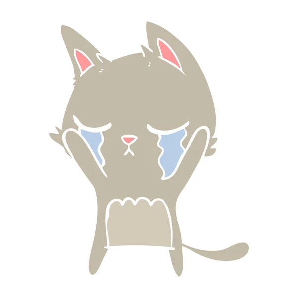 Плачущий Плоский Мультяшный Кот — стоковый вектор
