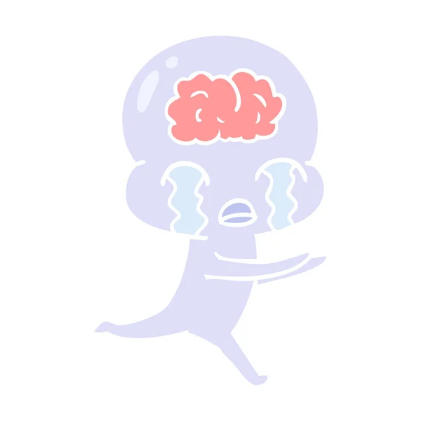 Egale Kleur Stijl Cartoon Grote Hersenen Alien Huilen — Stockvector