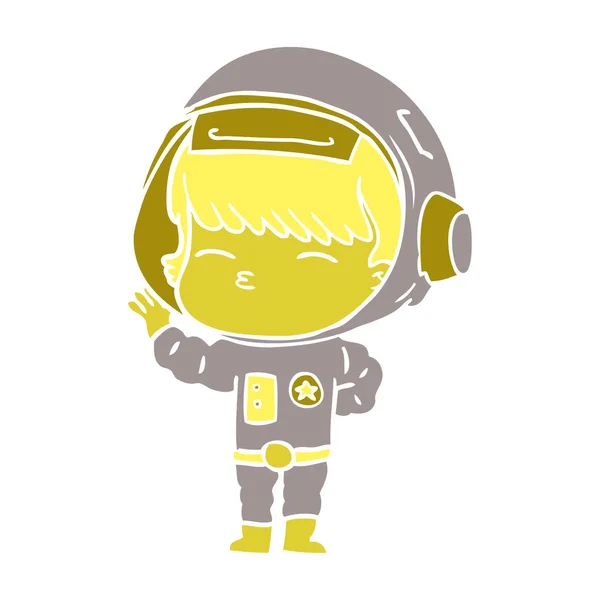 Egale Kleur Stijl Cartoon Nieuwsgierig Astronaut — Stockvector