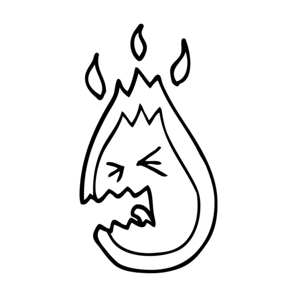 Γραμμικό Σχέδιο Καρτούν Ουρλιάζοντας Φλόγα — Διανυσματικό Αρχείο