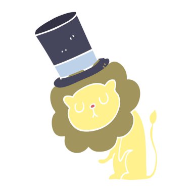 silindir şapka giyen sevimli düz renk tarzı çizgi film aslan