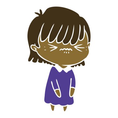 rahatsız düz renk tarzı çizgi film kız