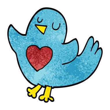 Doodle kuş kalbi olan çizgi film