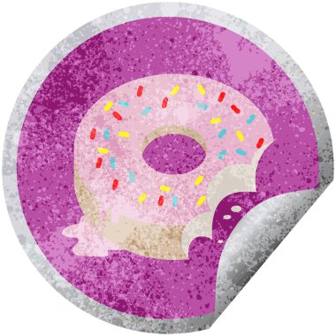 buzlu donut grafik vektör çizim dairesel etiket ısırıldı