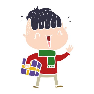 düz renk stil karikatür mutlu erkek sürpriz