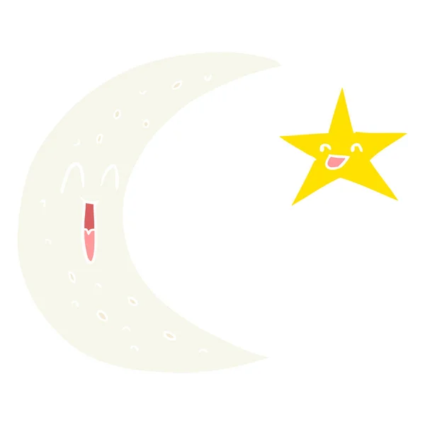 Feliz Color Plano Estilo Dibujos Animados Luna Estrella — Vector de stock