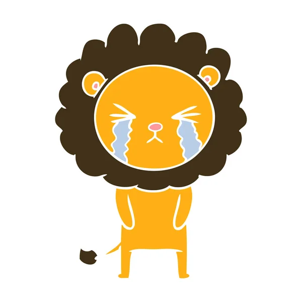 Plat Couleur Style Dessin Animé Pleurer Lion — Image vectorielle