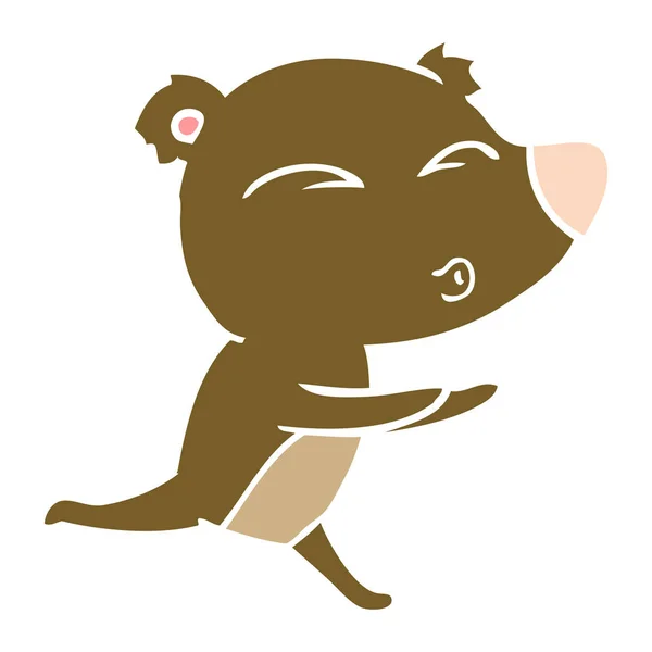 Flat Color Style Cartoon Running Bear — Stock Vector