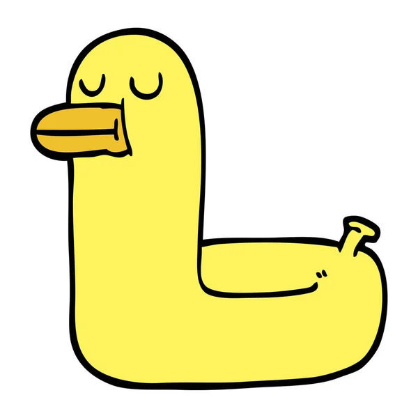 Hand Dras Doodle Stil Tecknad Gul Ring Duck — Stock vektor