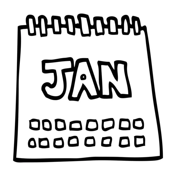 Línea Dibujo Calendario Dibujos Animados Que Muestra Mes Enero — Vector de stock