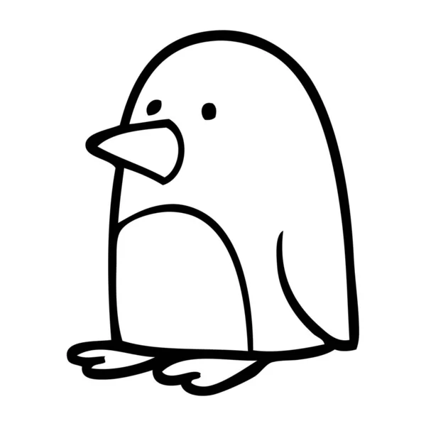 Rysowanie Linii Kreskówka Christmas Pingwin — Wektor stockowy
