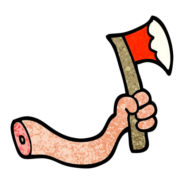 Grunge Textured Illustration Cartoon Arm Axe — стоковый вектор