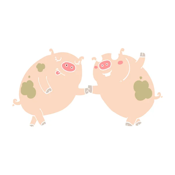 Flat Color Style Cartoon Pigs Dancing — Stock Vector