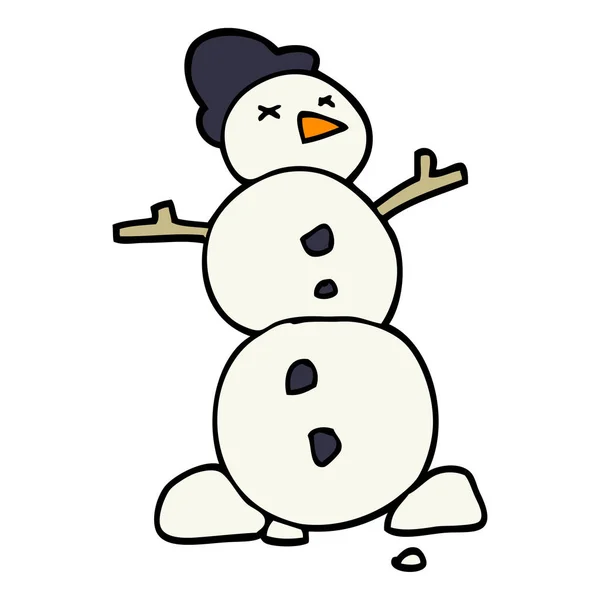 Cartone Animato Doodle Pupazzo Neve Tradizionale — Vettoriale Stock