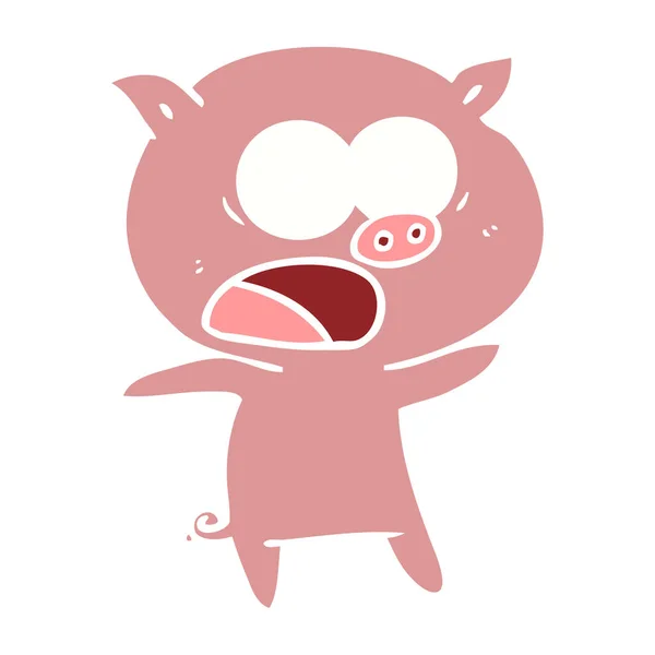 Estilo Color Plano Dibujos Animados Cerdo Gritando — Vector de stock