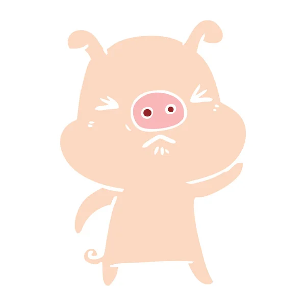 Color Plano Estilo Dibujos Animados Cerdo Gruñón — Vector de stock