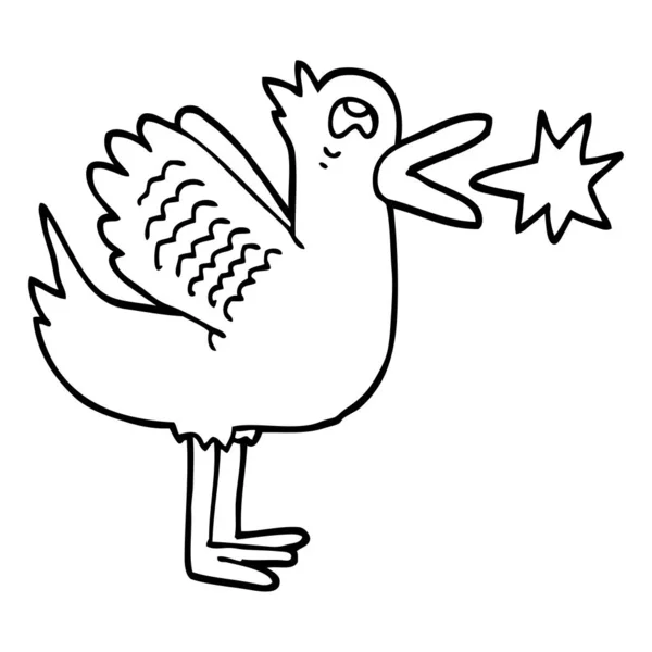 Línea Dibujo Dibujos Animados Aleteo Pato — Vector de stock