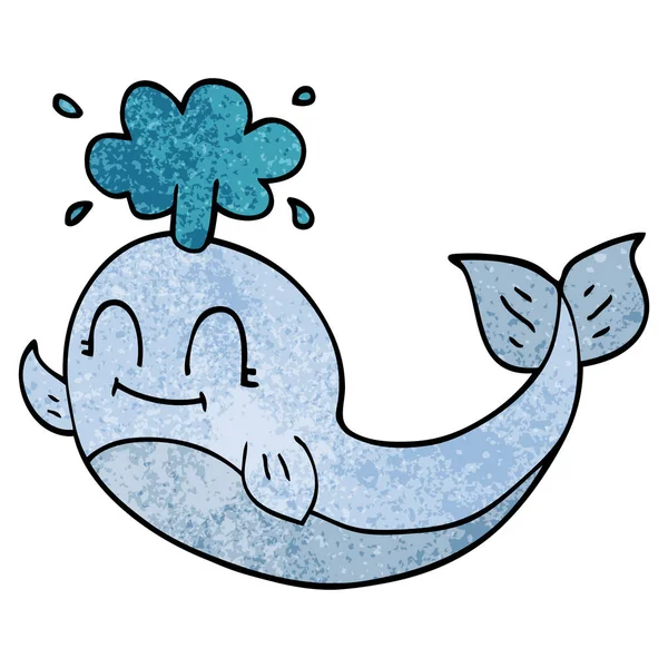 Doodle Desenho Animado Uma Baleia Feliz — Vetor de Stock