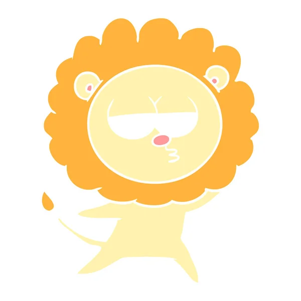 Couleur Plate Dessin Animé Style Lion Ennuyé — Image vectorielle