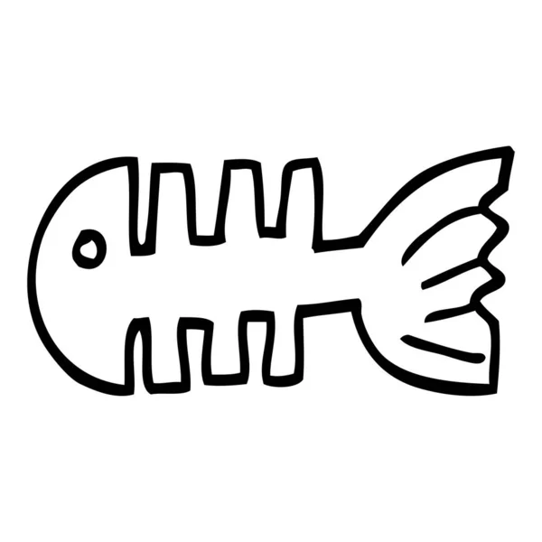 Línea Dibujo Dibujos Animados Huesos Pescado — Vector de stock