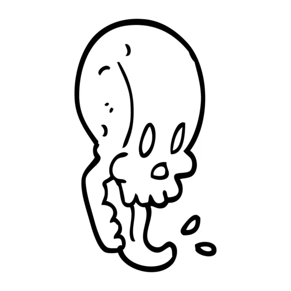 Línea Dibujo Dibujos Animados Loco Cráneo — Vector de stock