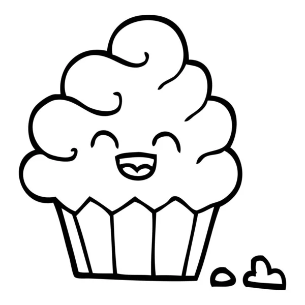 Cupcake Dessin Animé Noir Blanc — Image vectorielle