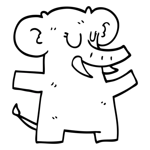 Línea Dibujo Dibujos Animados Elefante Baile — Vector de stock