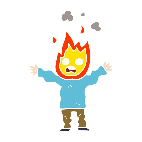 Γελοιογραφία Doodle Άνθρωπος Κεφάλι Στην Πυρκαγιά — Διανυσματικό Αρχείο