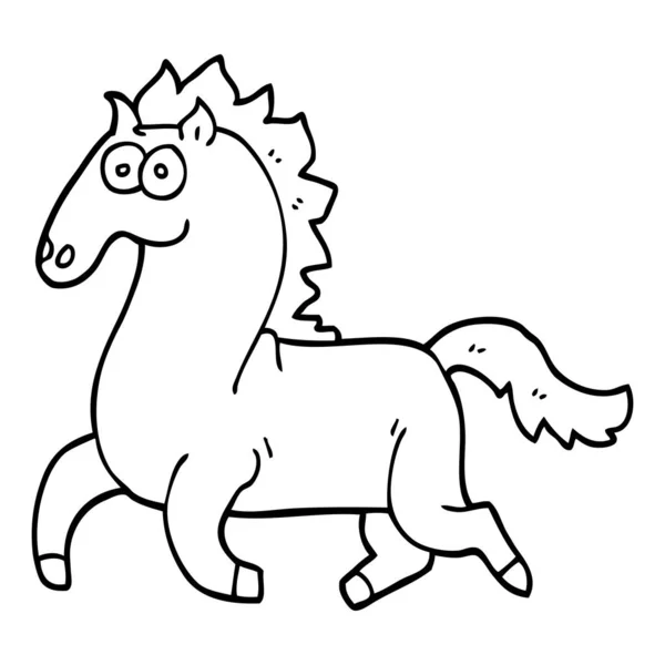 Línea Dibujo Dibujos Animados Caballo Corriendo — Vector de stock