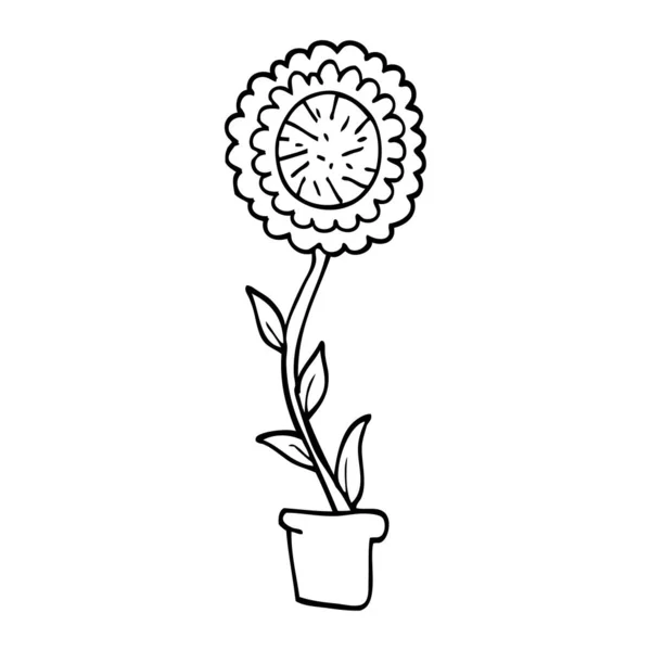 Line Drawing Cartoon Flower Pot — Stock Vector