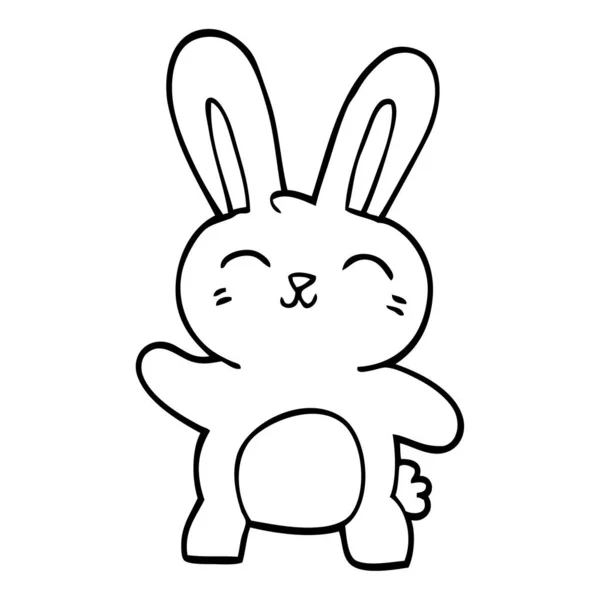 Line Drawing Cartoon Happy Bunny — Stock Vector