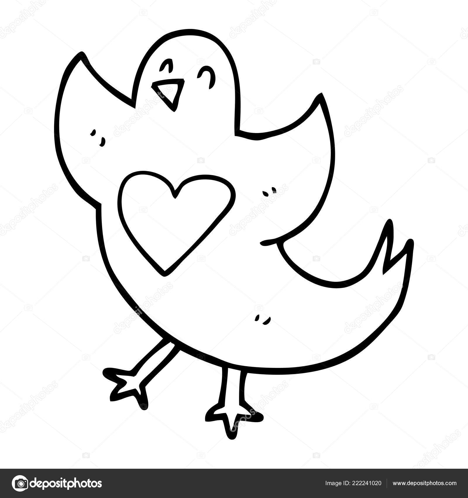 Oiseau Cartoon Dessin Trait Avec Coeur Image Vectorielle