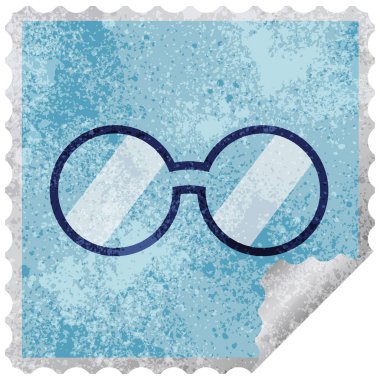 Gözlük grafik kare etiket damga