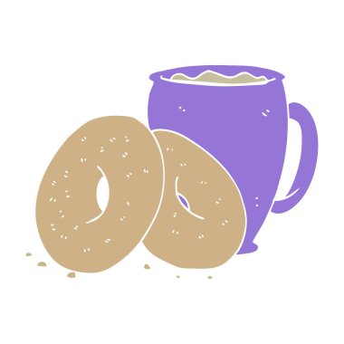 düz renk tarzı çizgi film kahve ve çörek