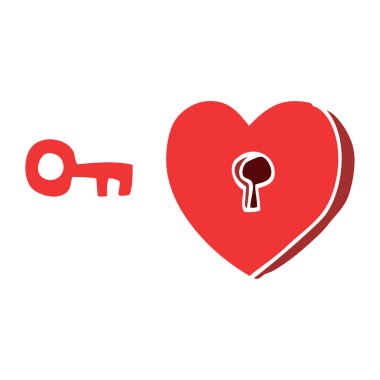 çizgi film doodle kalp ve anahtarı