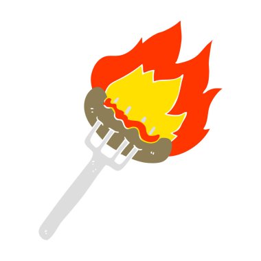 sosis çatal üzerinde düz renkli çizimi