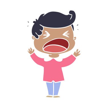 düz renk stil çizgi film adam bağırarak