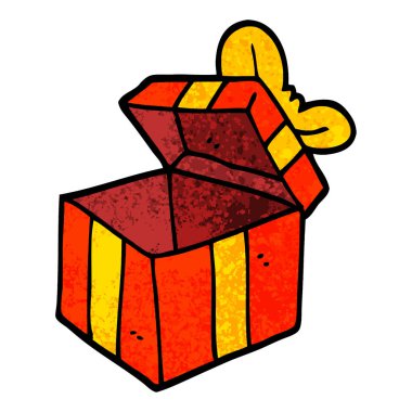 Grunge dokulu illüstrasyon karikatür açık hediye kutusu