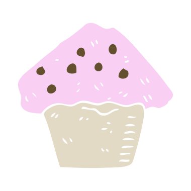 Çilekli muffin düz renkli çizimi