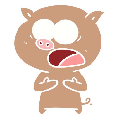 düz renk tarzı çizgi film domuz bağırarak