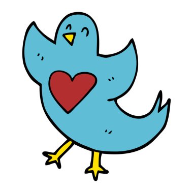 Doodle kuş kalbi olan çizgi film