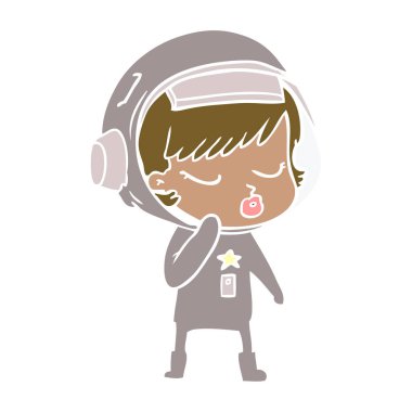 düz renk tarzı çizgi film güzel astronot kız