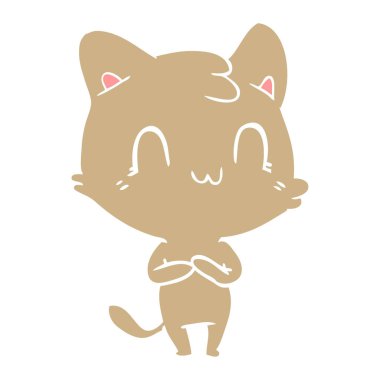 düz renk stil karikatür mutlu kedi