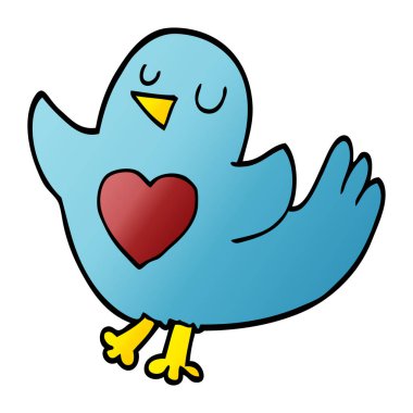 Doodle kuş kalbi olan çizgi film