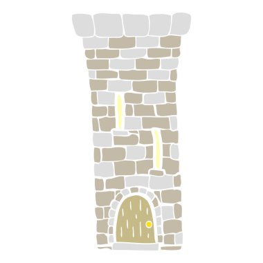 eski kale kule düz renkli çizimi