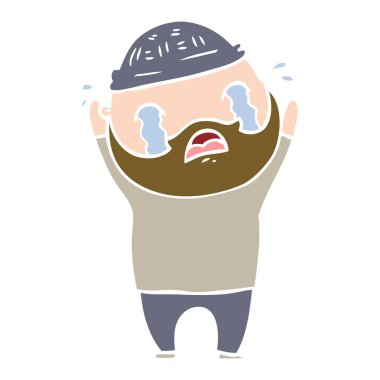 düz renk stil çizgi film ağlayan adam sakallı